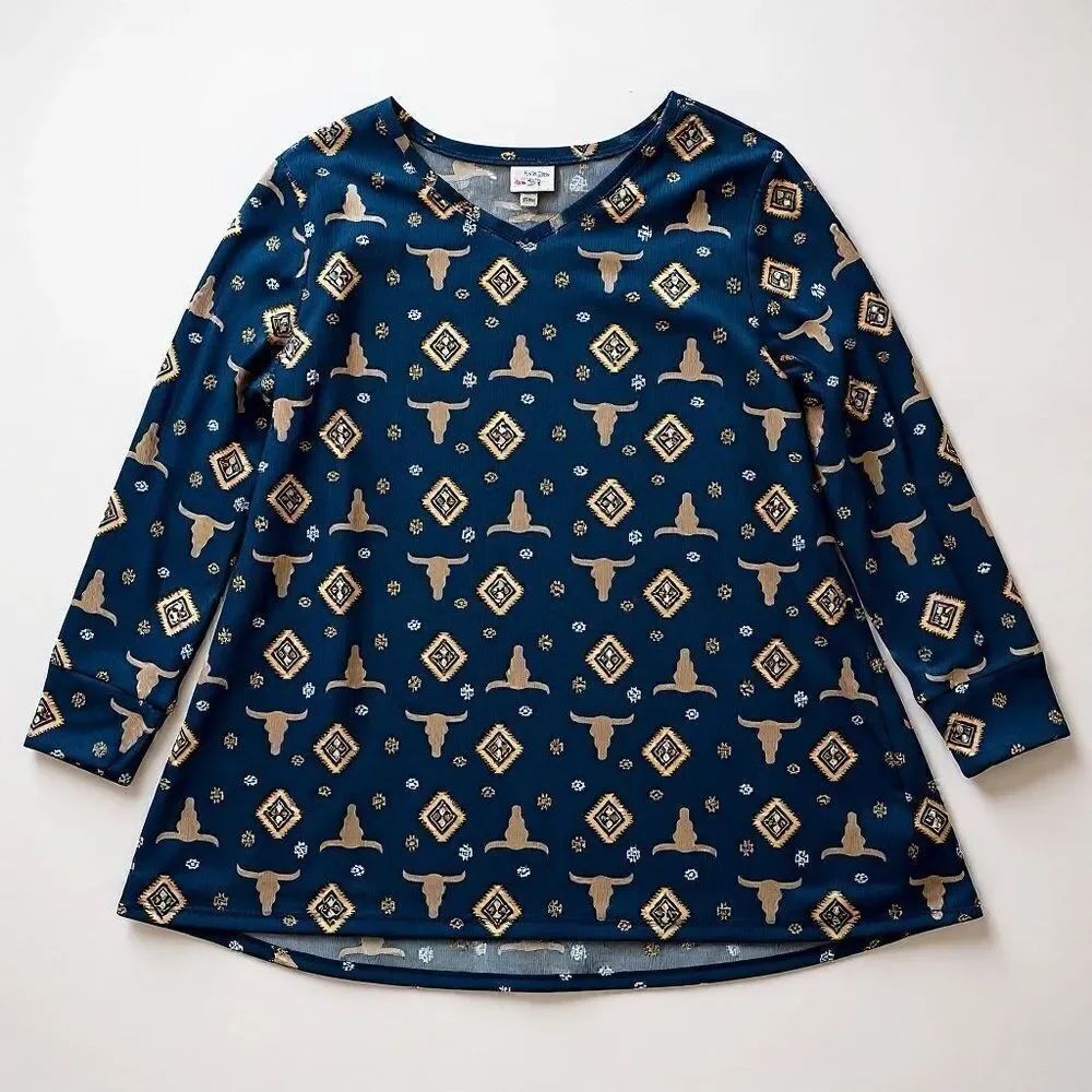 Lularoe Elizabeth Ribbed A-line Tunic Top Western Print Size 2XL/24-26